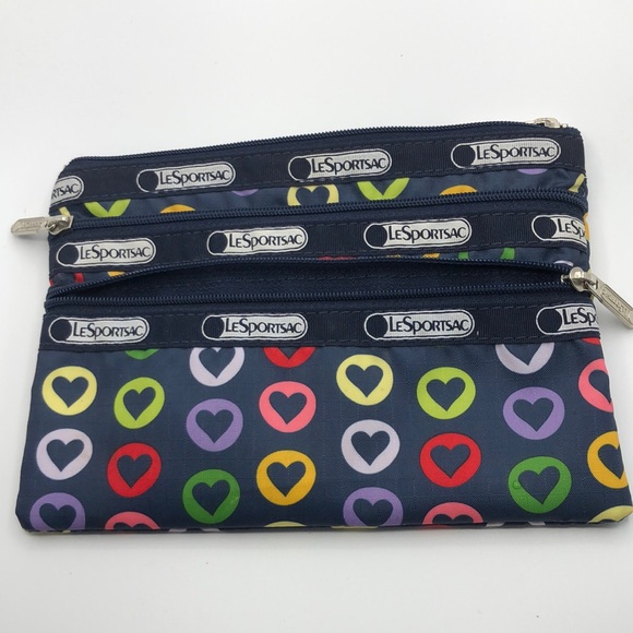 LeSportsac Women's Classic 3 Zip Cosmetic Case  Bag EC - Picture 1 of 6